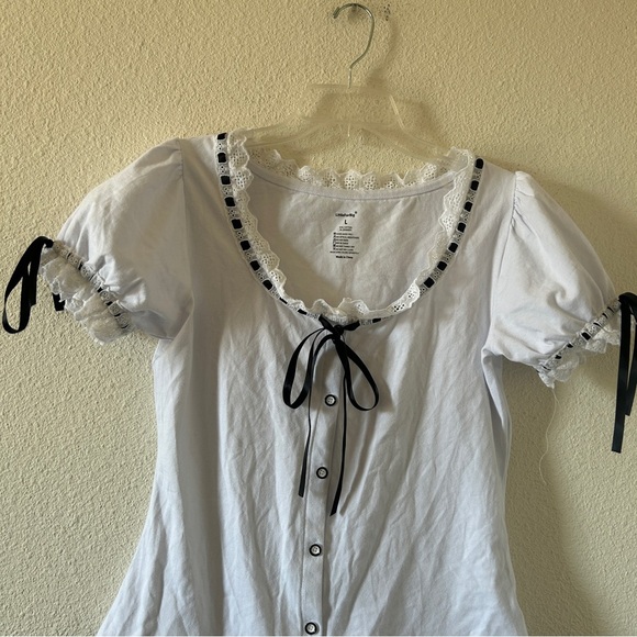 Little For Big One Piece Bodysuit Women’s Large White Black Coquette Cutesy Role - Picture 3 of 13